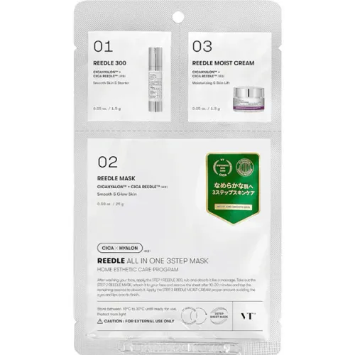 Трьохетапна тканинна маска для обличчя VT Cosmetics Reedle All-In-One 3 Step Mask з мікроголками, 1.5 г. + 1.5 г. + 25 г.
