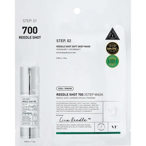 Двоетапна зволожуюча тканинна маска для обличчя VT Cosmetics Reedle Shot 700 Mask, 1.5 г. + 25 г.