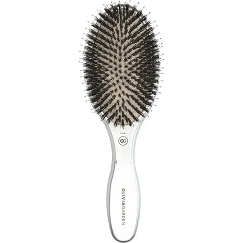 Масажна щітка для волосся Olivia Garden Expert Care Oval Boar & Nylon Bristles Silver з нейлоновими зубцями та щетиною кабана
