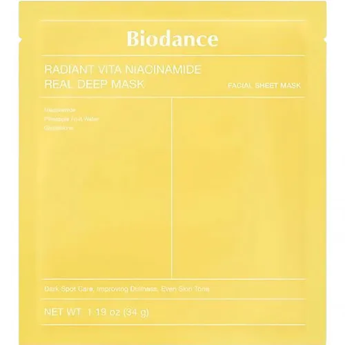Гидрогелевая маска для лица Biodance Radiant Vita Niacinamide Real Deep Mask с витамином С и ниацинамидом, 34 г.