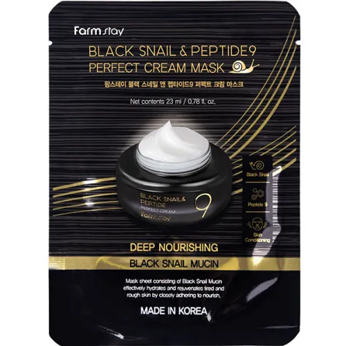 Тканевая крем-маска для лица FarmStay Black Snail & Peptide 9 Perfect Cream Mask с экстрактом черной улитки и комплексом 9