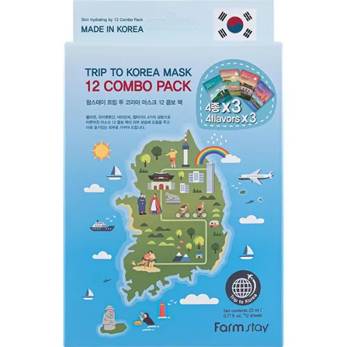 Набір тканинних масок для обличчя FarmStay Trip To Korea Mask 12 Combo Pack, 12 шт. х 23 мл.