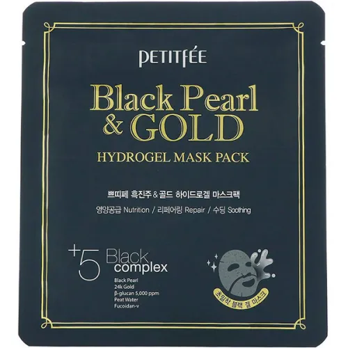 Гідрогелева маска для обличчя Petitfee Black Pearl & Gold Hydrogel Mask Pack з золотом та чорними перлами, 32 г.