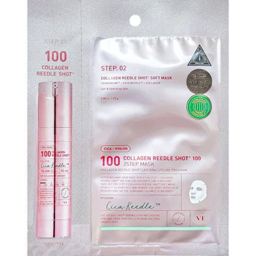 Двухэтапная увлажняющая тканевая маска для лица VT Cosmetics Collagen Reedle Shot 100 Mask с коллагеном, 1.5 г. + 25 г.