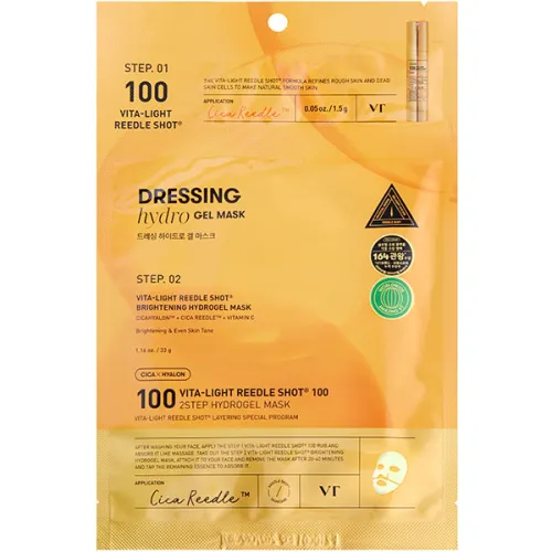 Двоетапна гідрогелева маска для обличчя VT Cosmetics Vita-Light Reedle Shot 100 Hydrogel Mask з мікроголками та вітаміном С