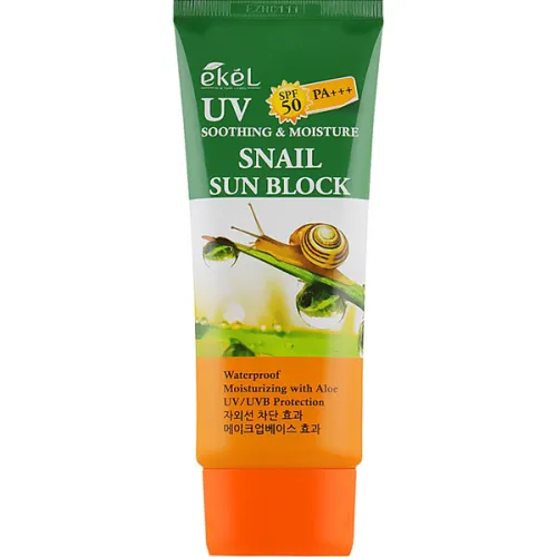 Сонцезахисний крем для обличчя Ekel Soothing & Moisture Snail Sun Block SPF50 PA+++ з муцином равлика, 70 мл.