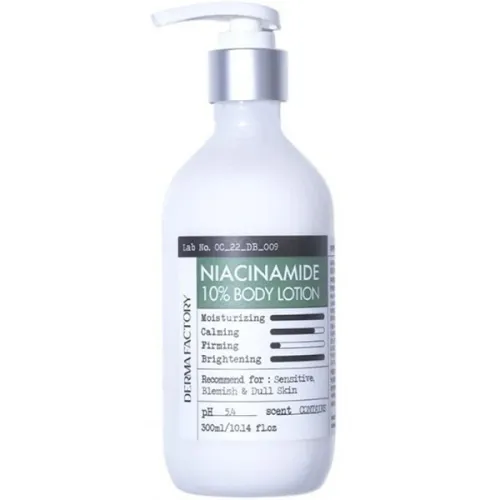 Ежедневный слабокислотный лосьон для тела Derma Factory Niacinamide 10% Body Lotion с 10% ниацинамидом, 300 мл.