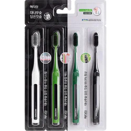 Набор зубных щеток Median Bamboo Charcoal Toothbrush 4 Set с бамбуковым углем