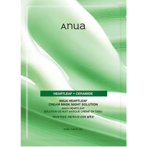 Зміцнююча нічна тканинна маска для обличчя Anua Heartleaf Cream Mask Night Solution з керамідами та екстрактом хауттюйнії