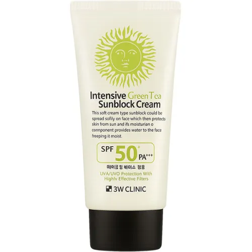 Інтенсивний сонцезахисний крем для обличчя 3W Clinic Intensive Green Tea Sunblock Cream SPF50+ PA+++ з екстрактом зеленого