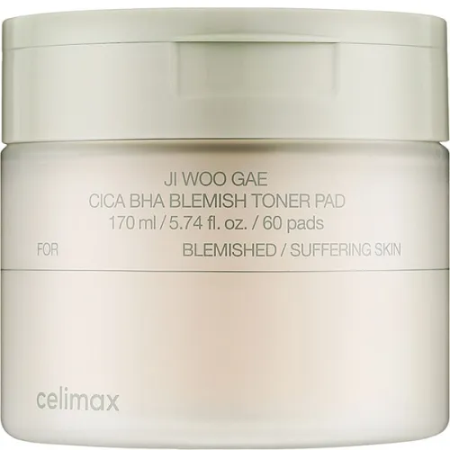 Заспокійливі тонер-пади для обличчя Celimax Ji Woo Gae Cica BHA Blemish Toner Pad з кислотами