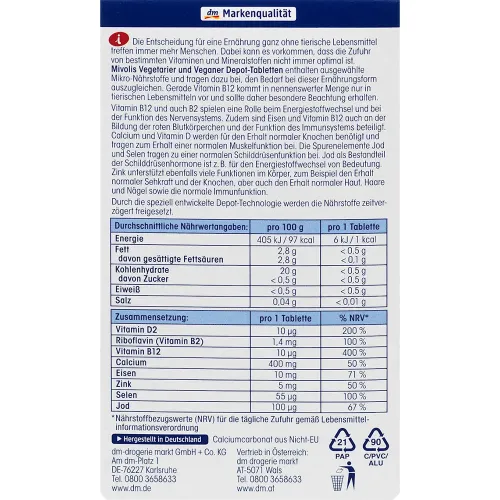 Вітаміни та мінерали для веганів та вегетаріанців Mivolis Vegetarians & Vegans Vitamins + Minerals - вигляд 2