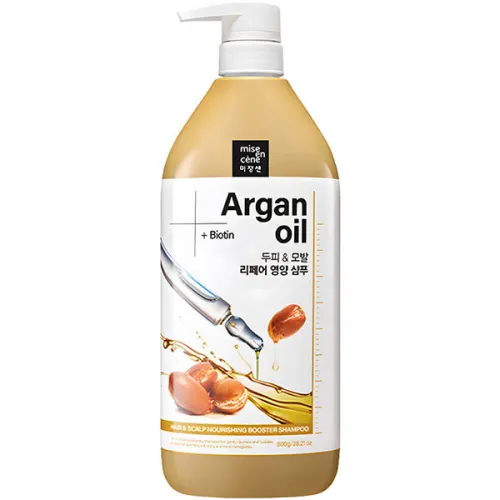 Питательный шампунь-бустер для волос Mise en Scene Hair & Scalp Nourishing Booster Shampoo с аргановым маслом и биотином