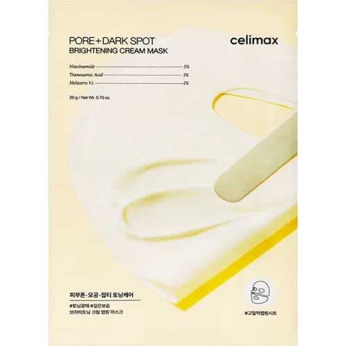 Тканевая крем-маска для выравнивания тона и рельефа кожи лица Celimax Pore+Dark Spot Brightening Cream Mask с ницинамидом