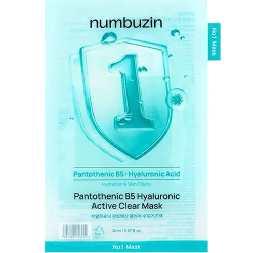 Тканевая увлажняющая маска для лица Numbuzin No.1 Pantothenic B5 Hyaluronic Active Clear Mask с пантенолом и гиалуроновой