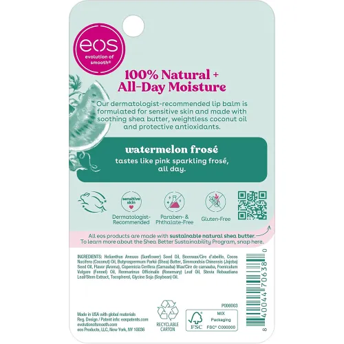 Зволожуючий та пом'якшуючий бальзам для губ «кавун» EOS 100% Natural Smooth Lip Balm Watermelon Frose, 4 г. - вигляд 2