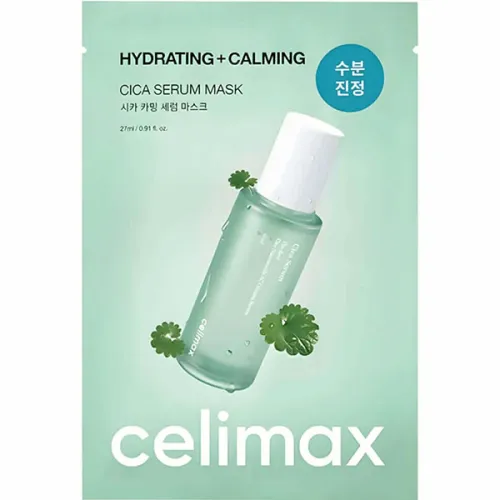 Успокаивающая тканевая маска для лица Celimax Hydrating + Calming Cica Serum Mask с экстрактом центеллы, 27 мл.