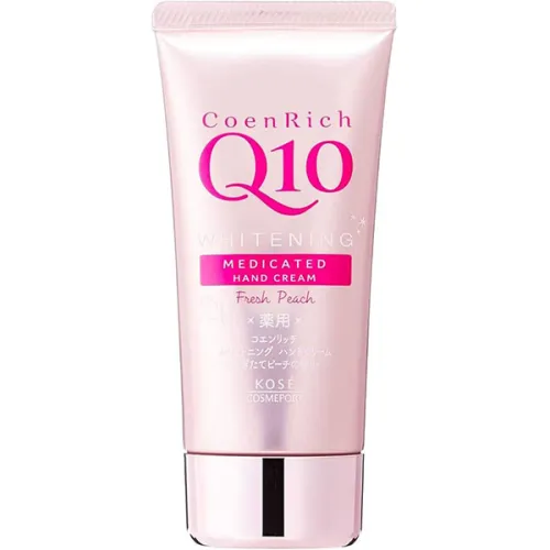 Отбеливающий крем для рук Kose CoenRich Q10 Whitening Medicated Fresh Peach Deep Moisture Hand Cream с ароматом персика, 80