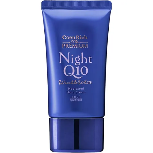 Ночной антивозрастной крем-уход для рук Kose CoenRich The Premium Night Q10 Wrinkle White Medicated Hand Cream, 60 г.