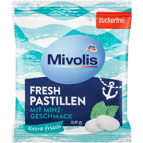 Пастилки для свежего дыхания Mivolis Fresh Pastilles Mint со вкусом мяты, 25 г.