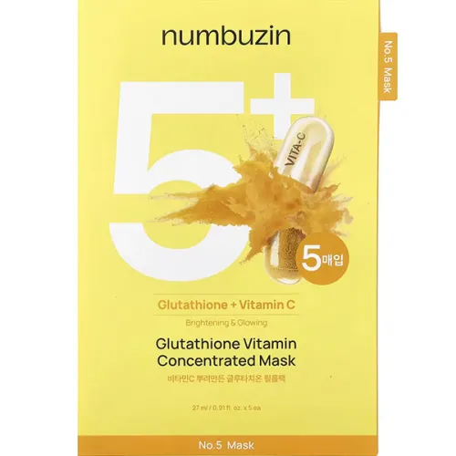 Освітлююча тканинна маска для обличчя Numbuzin No.5 Glutathione Vitamin Concentrated Mask з глутатіоном та вітаміном С, 27