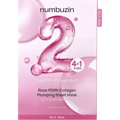 Тканевая маска для лица Numbuzin No.2 Rose PDRN Collagen Plumping Sheet Mask с PDRN, экстрактом розы и коллагеном, 33 мл.