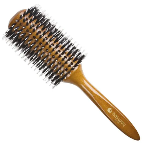 Брашинг для волосся Hairway Round Brush Glossy Wood зі змішаною щетиною