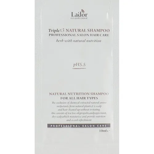 Безсульфатний натуральний шампунь La’dor Triplex Natural Shampoo із протеїнами шовку, 10 мл.