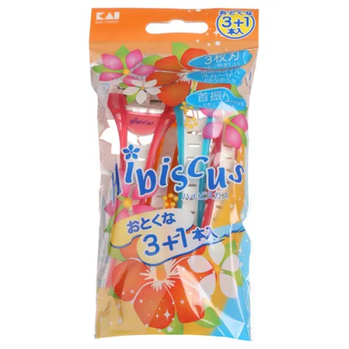 Одноразовая безопасная бритва для женщин 3 лезвия KAI Hibiscus