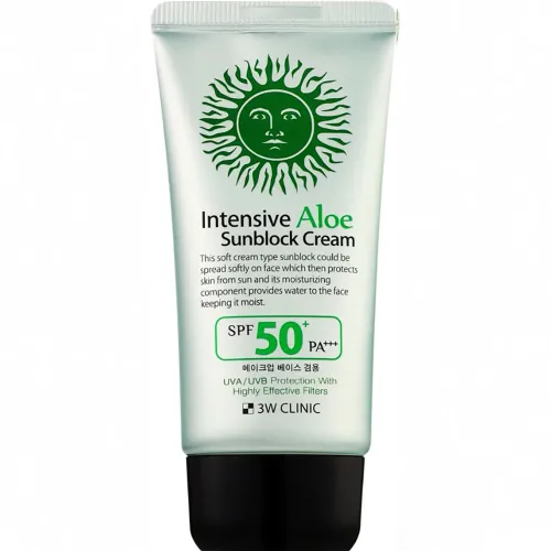 Інтенсивний сонцезахисний крем для обличчя 3W Clinic Intensive Aloe Sunblock Cream SPF50+ PA+++ з екстрактом алое, 70 мл.
