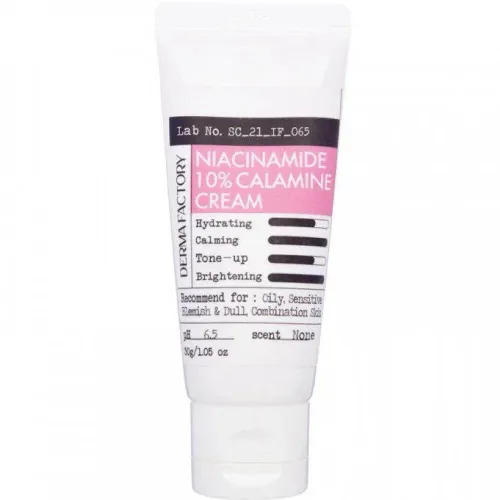 Ежедневный слабокислотный крем для лица Derma Factory Niacinamide 10% Calamine Cream с 10% ниацинамидом, 30 мл.