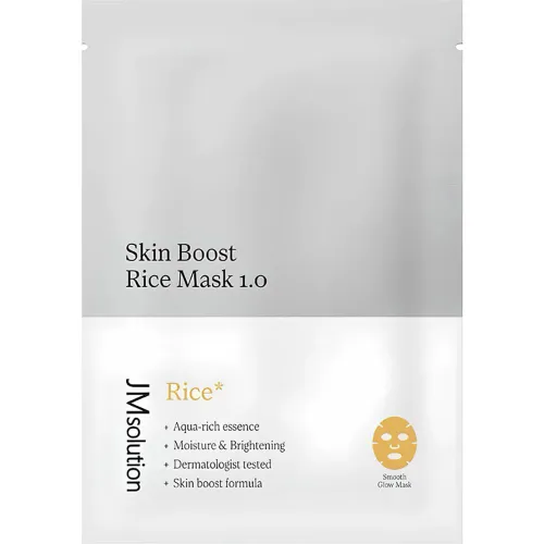Освітлювальна тканинна маска для обличчя JMsolution Skin Boost Rice Mask 1.0 з екстрактом рису та арбутином, 30 мл.