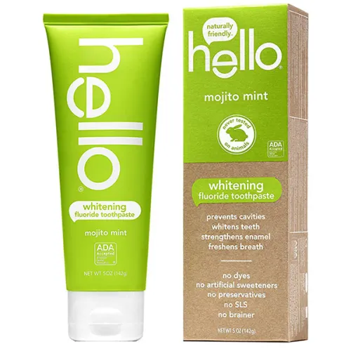 Відбілююча зубна паста «мохіто і м’ята» Hello Naturally Friendly Mojito Mint Fluoride Toothpaste, 142 г.