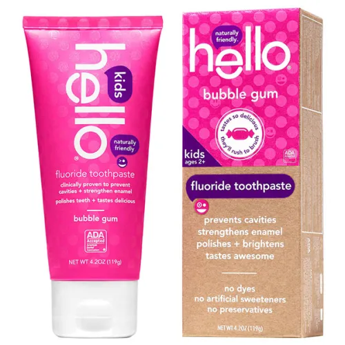 Зубна паста для дітей «жувальна гумка» Hello Naturally Friendly Bubble Gum Fluoride Toothpaste, 119 г.