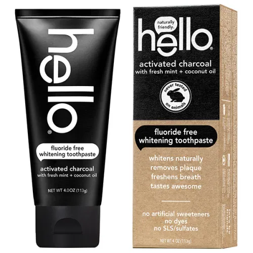 Отбеливающая зубная паста «активированный уголь» Hello Activated Charcoal Fluoride Free Whitening Toothpaste, 113 г.