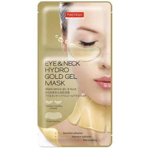 Гідрогелеві патчі для очей та шиї Purederm Eye & Neck Hydro Gold Gel Mask, 2 шт. х 2 г. 1 шт. х 9 г.
