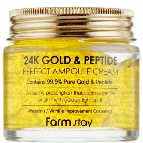 Антивозрастной крем для лица FarmStay 24K Gold & Peptide Perfect Ampoule Cream с золотом и пептидами, 80 мл.