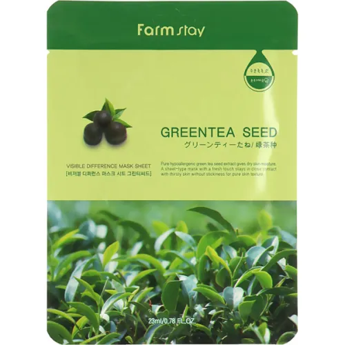 Тканинна маска для обличчя FarmStay Visible Difference Mask Sheet Greentea Seed з екстрактом насіння зеленого чаю, 23 мл.