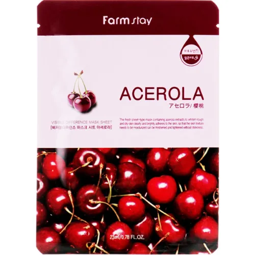Тканинна маска для обличчя FarmStay Visible Difference Mask Sheet Acerola з екстрактом ацероли, 23 мл.