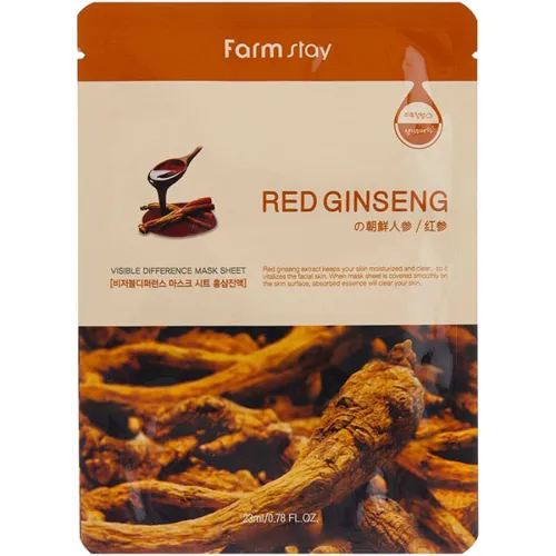 Тканевая маска для лица FarmStay Visible Difference Mask Sheet Red Ginseng с экстрактом красного женьшеня, 23 мл.