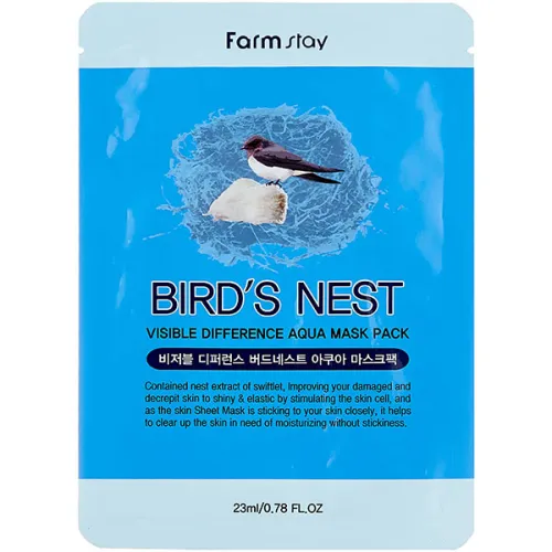 Тканинна маска для обличчя FarmStay Visible Difference Mask Sheet Birds Nest Aqua з екстрактом ластівкового гнізда, 23 мл.