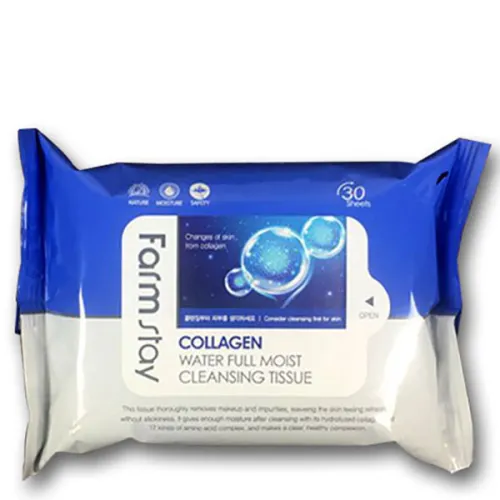 Очищающие салфетки FarmStay Collagen Water Full Moist Cleansing Tissue с коллагеном